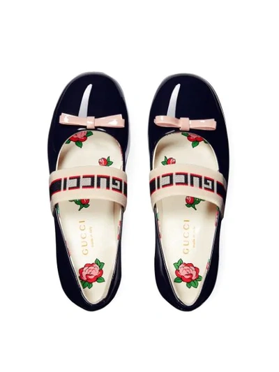 Shop Gucci Children's Patent Leather Ballet Flat With  Stripe In Blue