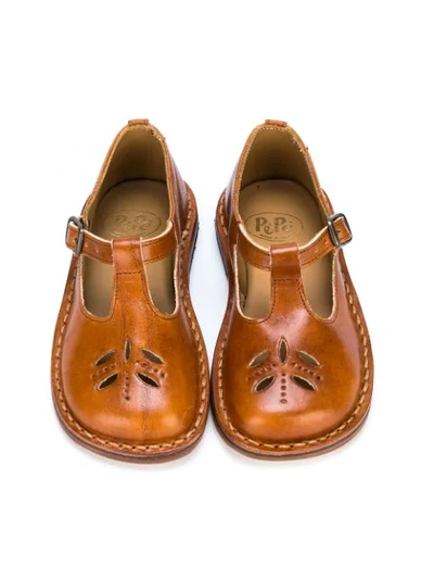Shop Pèpè Cut-out Detail T-bar Sandals In Brown