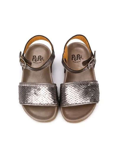 Shop Pèpè Sequin Strap Sandals In Grey