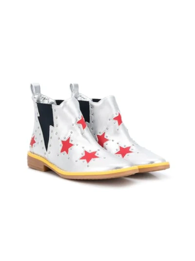 Shop Stella Mccartney Star Print Boots In Silver