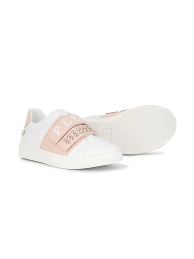 Shop Philipp Plein Junior Embellished Double Strap Sneakers In White
