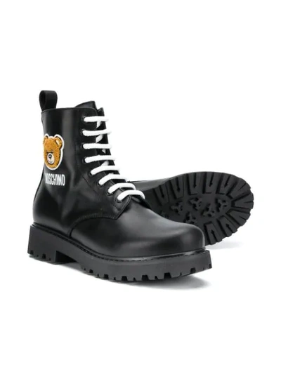Shop Moschino Teen Teddy Lace-up Boots In Black