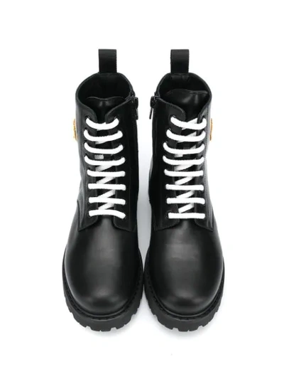 Shop Moschino Teen Teddy Lace-up Boots In Black