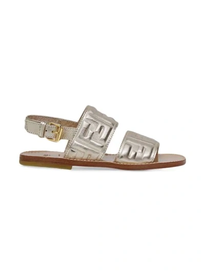 Shop Fendi Ff Logo-embossed Leather Sandals In Metallic