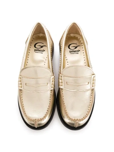 Shop Gallucci Flat Sole Penny Loafers In Gold