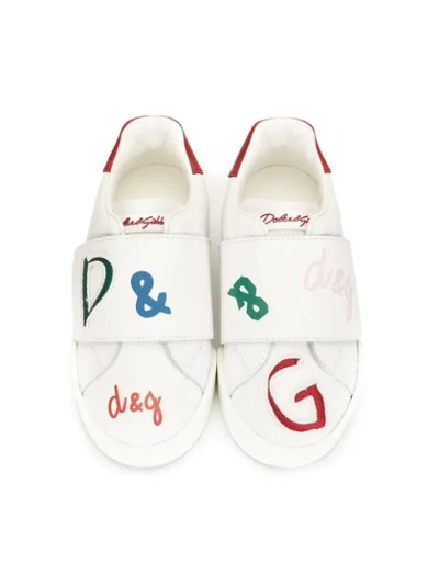 Shop Dolce & Gabbana Teen Logo-print Touch Strap Sneakers In White