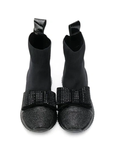 Shop Andrea Montelpare Teen Embellished Bow Sock Sneakers In Black