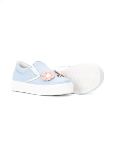 Shop Fendi Floral Appliqué Slip-on Sneakers In Blue