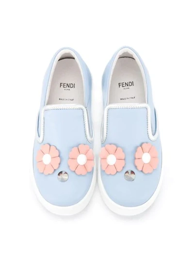 Shop Fendi Floral Appliqué Slip-on Sneakers In Blue