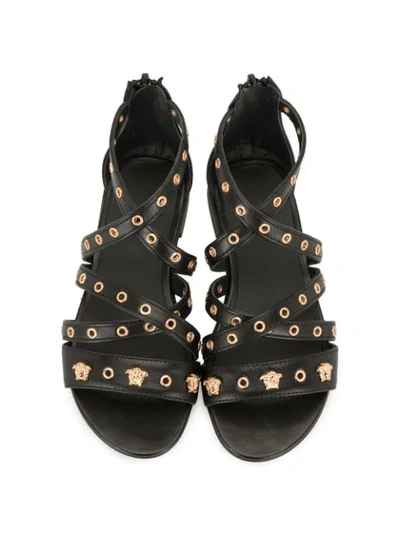 Shop Young Versace Medusa-embellished Flat Sandals In Black