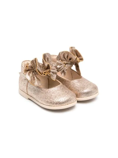 Shop Florens Ruffled Strap Glitter Ballerinas In Gold