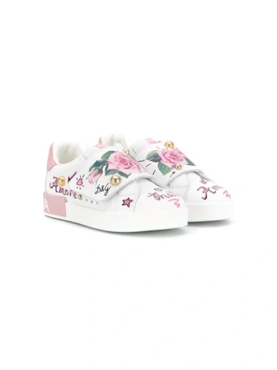Shop Dolce & Gabbana Rose Print Sneakers In White