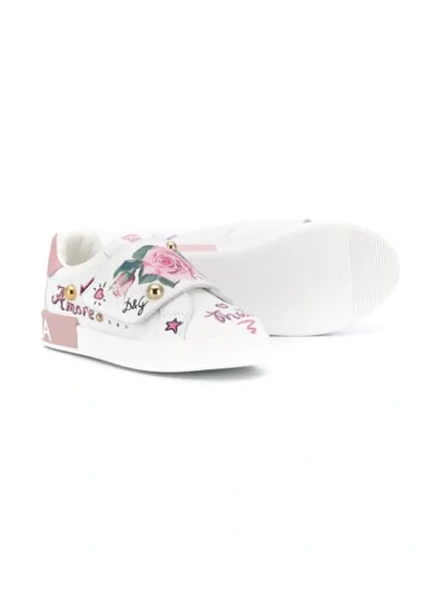 Shop Dolce & Gabbana Rose Print Sneakers In White