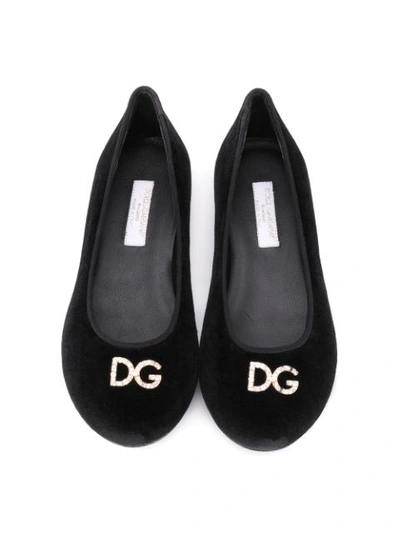 Shop Dolce & Gabbana Logo Embellished Ballerina Shoes In Black