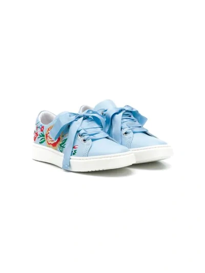 Shop Andrea Montelpare Floral Embroidered Sneakers In Blue