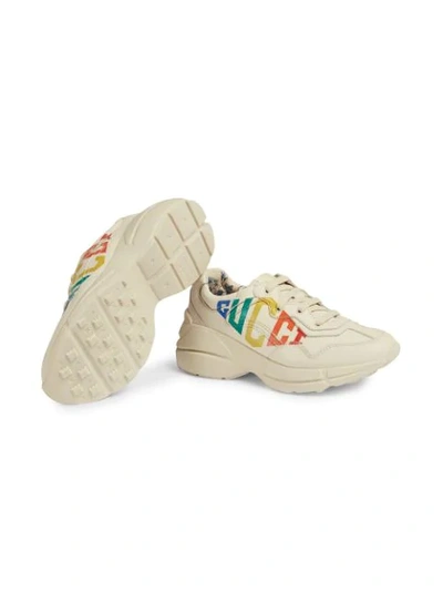 Shop Gucci Print Rhyton Sneakers In White