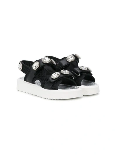 Shop Andrea Montelpare Teen Embellished Touch Strap Sandals In Black