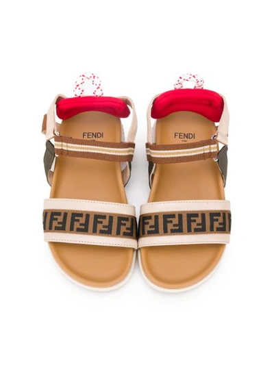 Shop Fendi Ff Logo-strap Flat Sandals In Brown