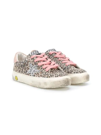 Shop Golden Goose Leopard Print Superstar Sneakers In Brown