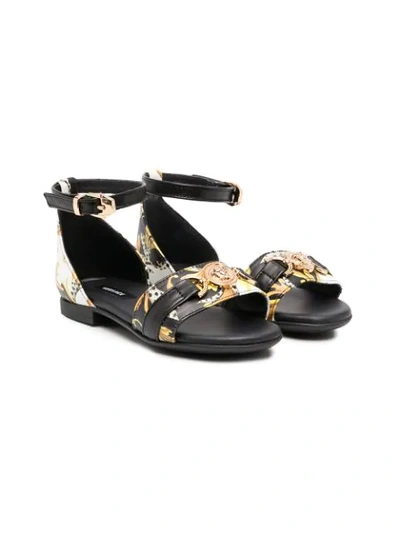 Shop Young Versace Medusa Plaque Sandals In Black