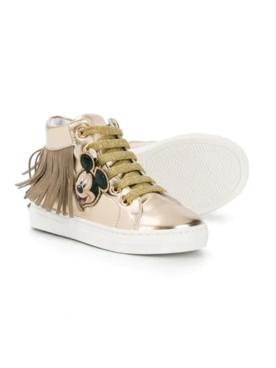 Shop Monnalisa Cartoon Fringe-detailed Trainers In Gold