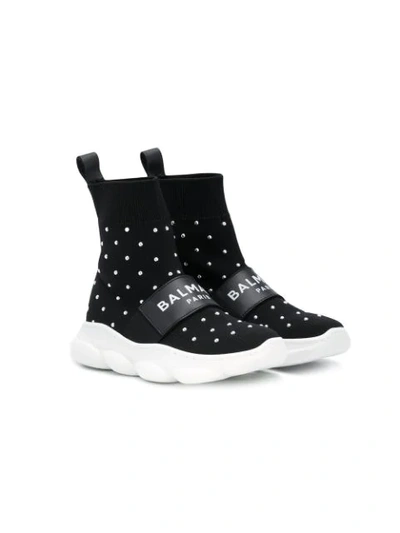 Shop Balmain Knitted High-top Sneakers In Black