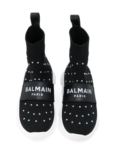 Shop Balmain Knitted High-top Sneakers In Black