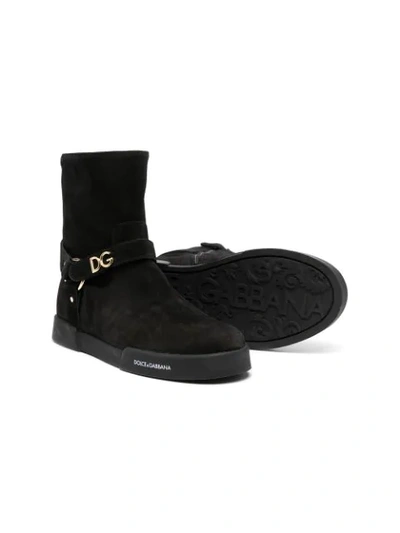 Shop Dolce & Gabbana Logo Plaque Ankle Boots In Black