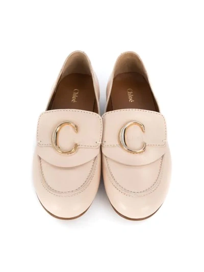 Shop Chloé C Buckle Leather Loafers In Pink