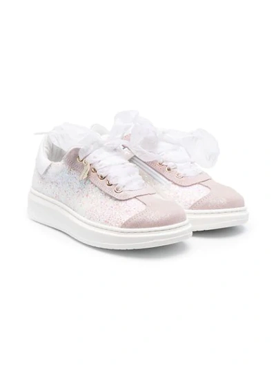 Shop Monnalisa Floral Lace Detail Sneakers In Bianca