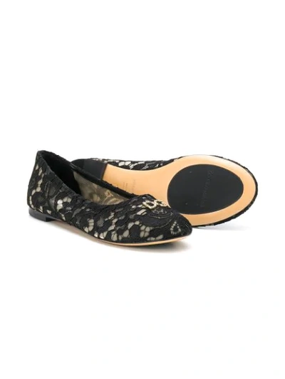 Shop Dolce & Gabbana Teen Floral Lace Ballerina Shoes In Black