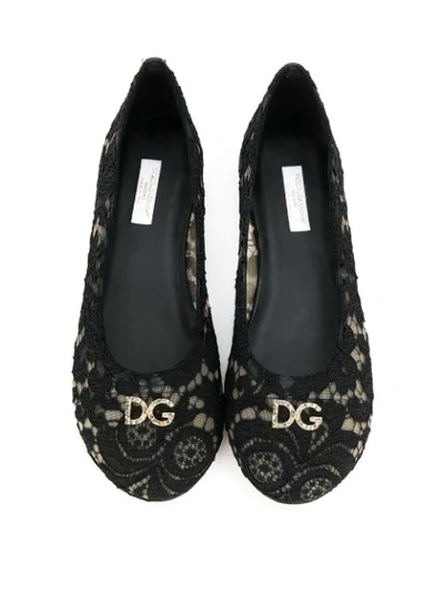 Shop Dolce & Gabbana Teen Floral Lace Ballerina Shoes In Black