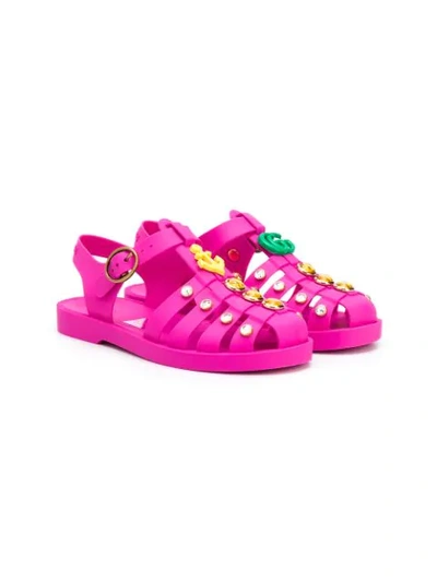 Shop Gucci Charm Detail Jelly Shoes In Pink