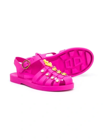 Shop Gucci Charm Detail Jelly Shoes In Pink
