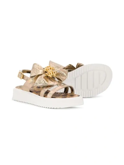 Roberto Cavalli Teen Bow Detailed Open Toe Sandals In Gold