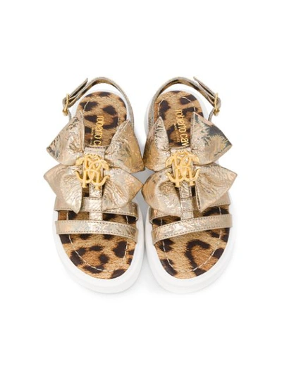 Roberto Cavalli Teen Bow Detailed Open Toe Sandals In Gold