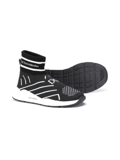Shop Dolce & Gabbana Teen Knitted Sock Sneakers In Black