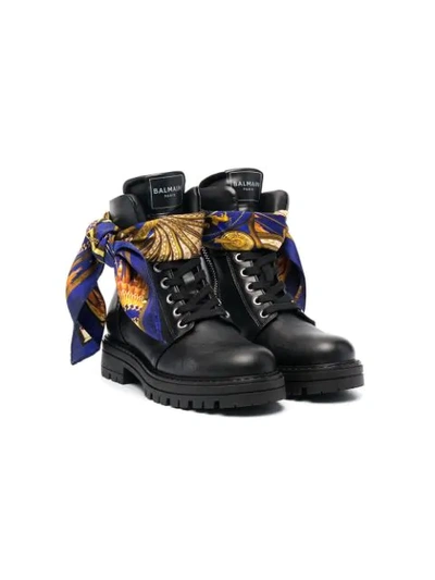 Shop Balmain Lace-up Leather Boots In Black