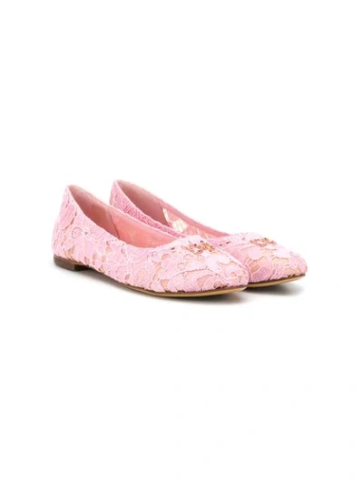 Shop Dolce & Gabbana Lace Embellished Ballerina Flats In Pink