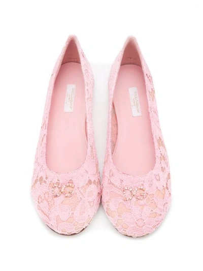 Shop Dolce & Gabbana Lace Embellished Ballerina Flats In Pink