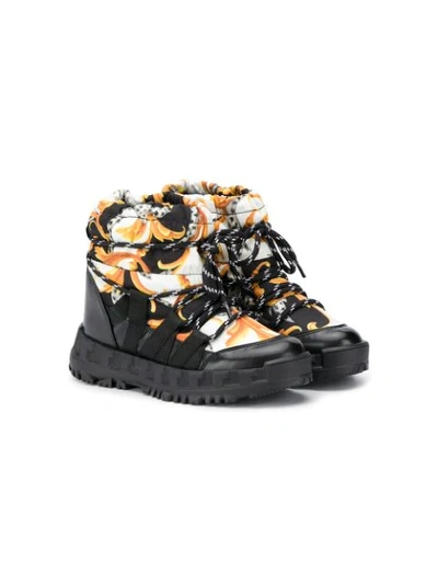 Shop Young Versace Baroque-pattern Print Boots In Black