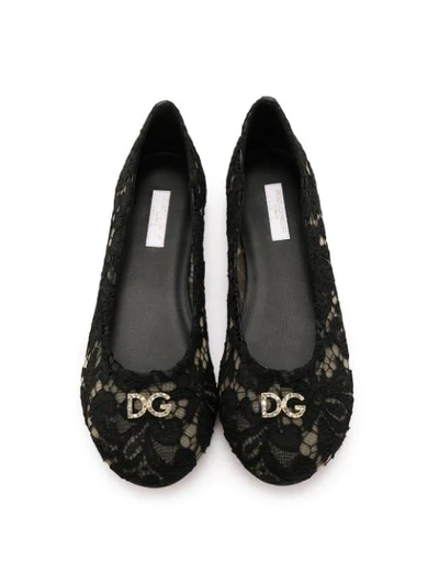 Shop Dolce & Gabbana Teen Lace Ballerinas In Black