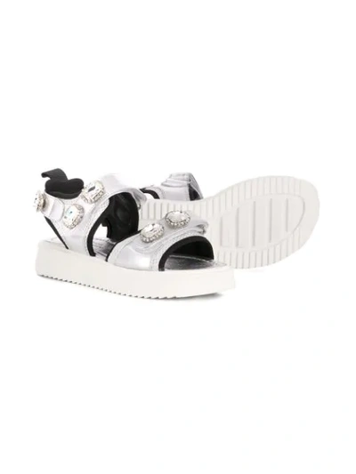 Shop Andrea Montelpare Teen Embellished Touch-strap Sandals In Silver