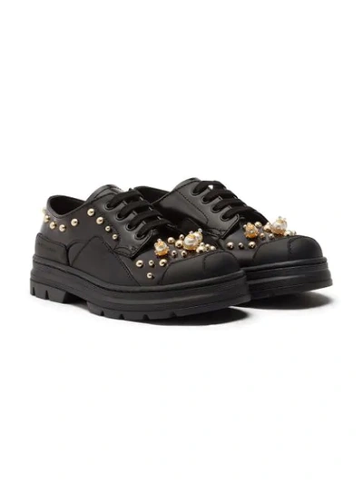 Shop Dolce & Gabbana Pearl-embellished Derby Shoes In Black