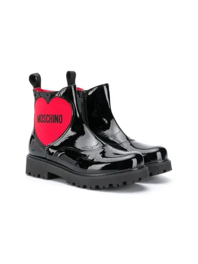 Shop Moschino Teen Heart Chelsea Boots In Black