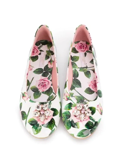 Shop Dolce & Gabbana Teen Floral-print Ballerina Flats In White
