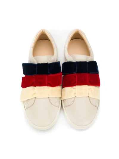 Shop Gucci Bow Sneakers In Neutrals