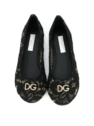 Shop Dolce & Gabbana Floral Lace Ballerina Shoes In Black