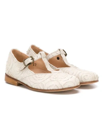 Shop Pèpè Floral Embossed Buckled Ballerinas In Neutrals