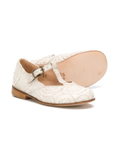 Shop Pèpè Floral Embossed Buckled Ballerinas In Neutrals